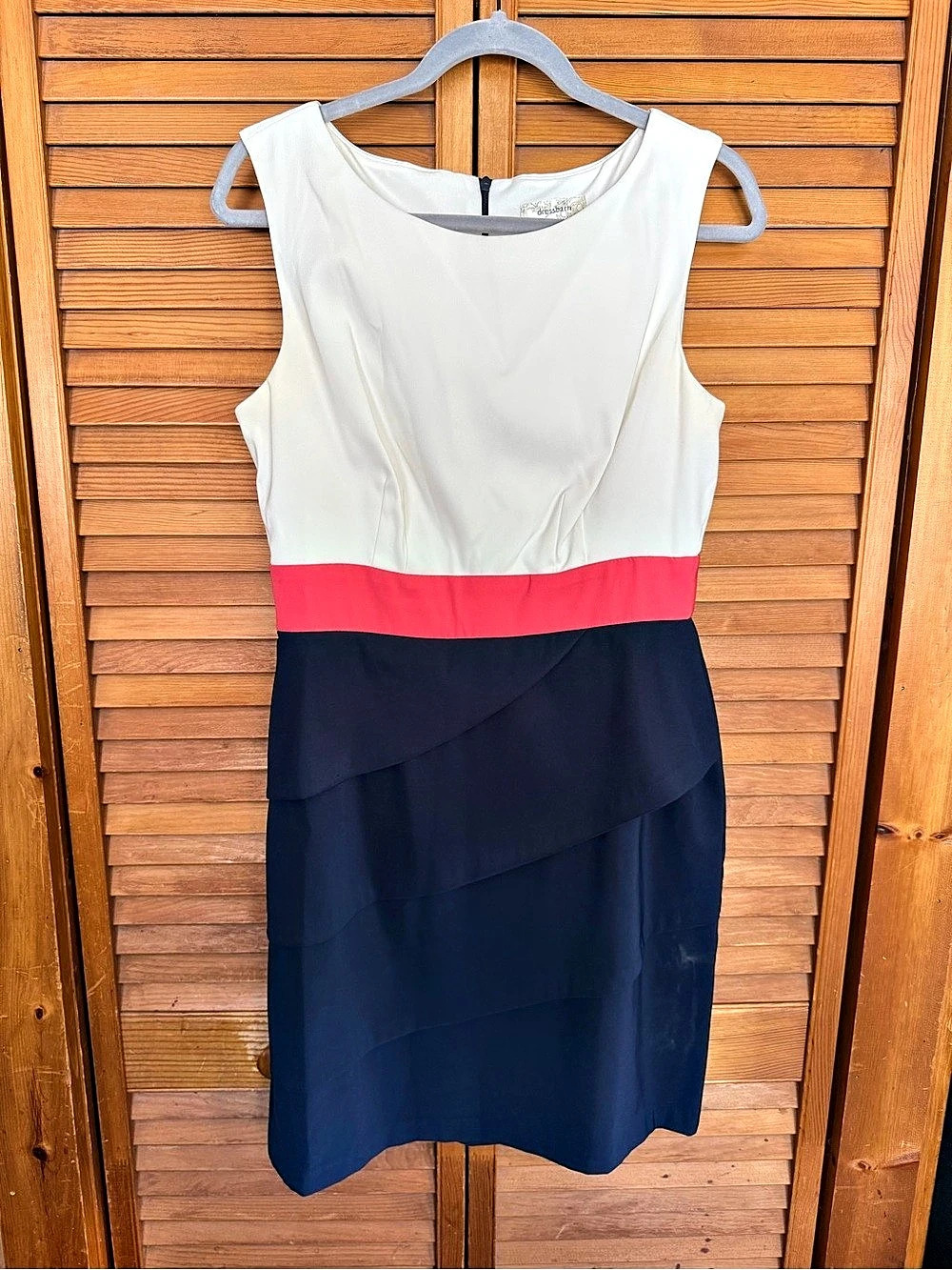 Dressbarn Color Block Mini Dress White & Blue Size 10 Like New